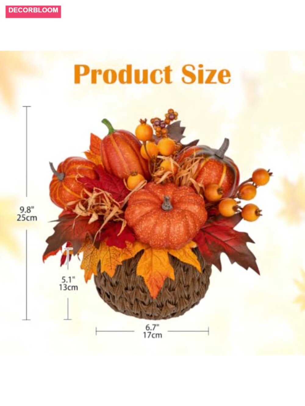10" Artificial Pumpkin with Woven Basket Fall Centerpiece Decor - Picture 2 of 6